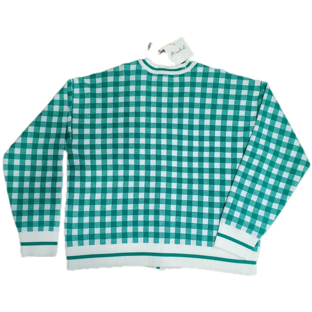 Marled Green Checkered Gold Button Cardigan Size XL - Picture 2 of 7